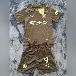Manchester City Black Kids Soccer Jersey and Shorts Set Haaland #9